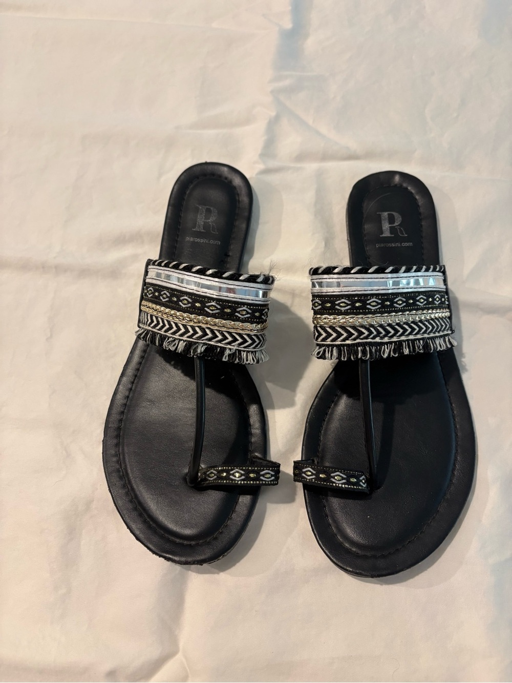 Piarossini Black Embellished Toe-Loop Slide Sandals